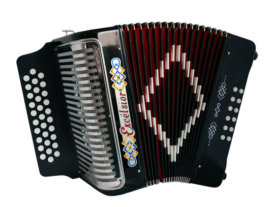ACORDEON DIATONICO EXCELSIOR FA-SI-MI, NEGRO CON ESTUCHE 3012 BK FBE