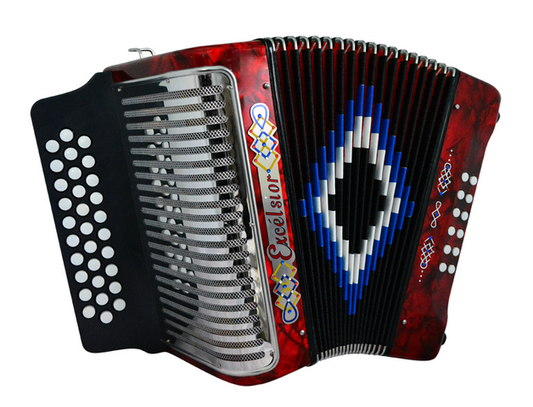 ACORDEON DIATONICO EXCELSIOR FA-SI-MI, ROJO CON ESTUCHE 3012 RD FBE