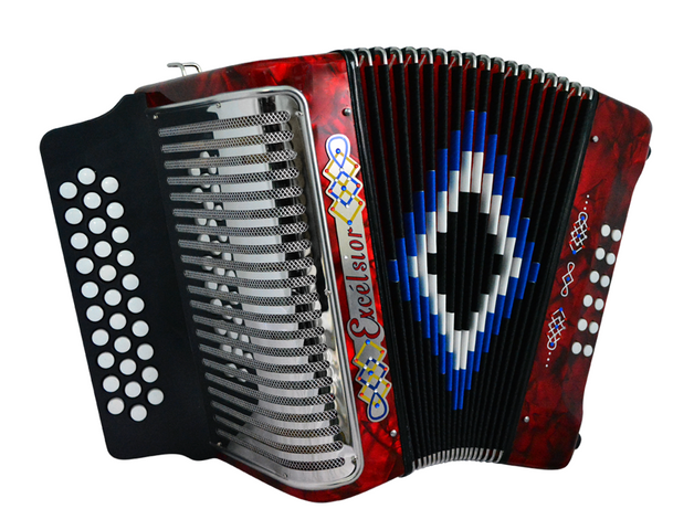 ACORDEON DIATONICO EXCELSIOR FA-SI-MI, ROJO CON ESTUCHE 3012 RD FBE