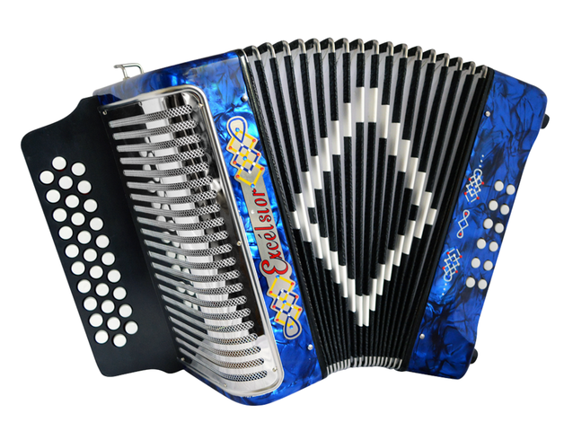 ACORDEON DIATONICO EXCELSIOR SOL-DO-FA, AZUL CON ESTUCHE 3012 BL GCF
