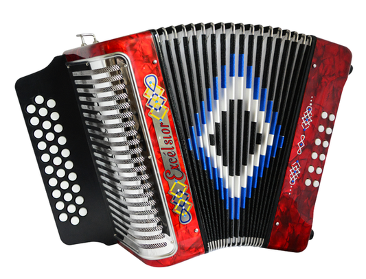 ACORDEON DIATONICO EXCELSIOR SOL-DO-FA, ROJO CON ESTUCHE 3012 RD GCF