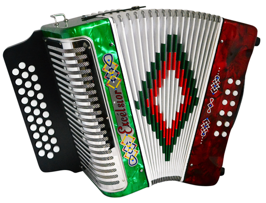 ACORDEON DIATONICO EXCELSIOR SOL-DO-FA, TRICOLOR CON ESTUCHE 3012 TRI GCF