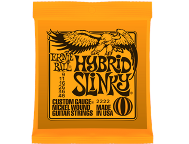ENCORDADURA ERNIE BALL ''HYBIRD SLINKY'' PARA GUITARRA ELECTRICA, NARANJA 2222