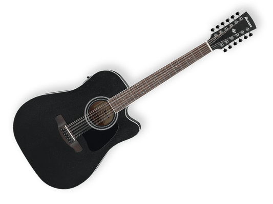 GUITARRA ELECTROACUSTICA IBANEZ ''ARTWOOD'' OKUME DE 12 CUERDAS NEGRO EROSIONADO AW8412CE-WK