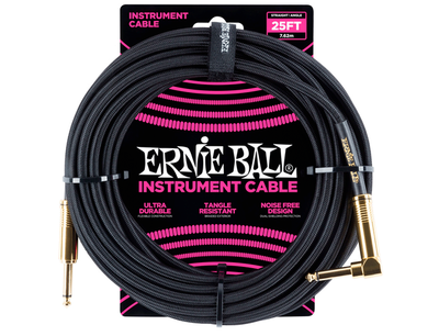 CABLE ERNIE BALL 7.62 MTS., NEGRO - RECUBIERTO (ANGULADO/RECTO) 6058