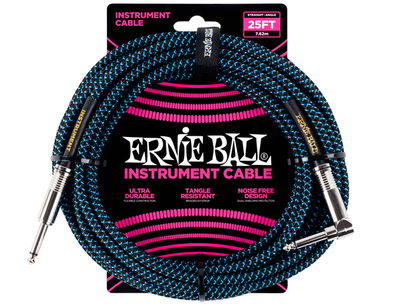 CABLE ERNIE BALL 7.62 MTS., NEGRO/AZUL NEON - RECUBIERTO (ANGULADO/RECTO) 6060