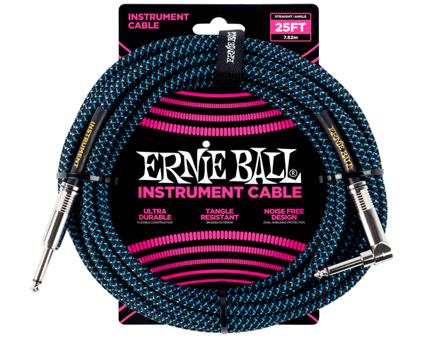 CABLE ERNIE BALL 7.62 MTS., NEGRO/AZUL NEON - RECUBIERTO (ANGULADO/RECTO) 6060
