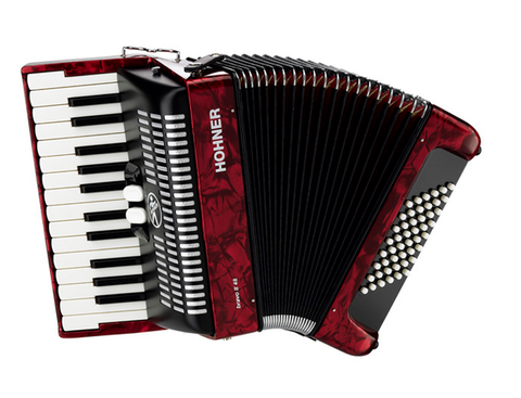 ACORDEON CROMATICO HOHNER BRAVO II, 26 TECLAS, 48 BAJOS, ROJO, CON FUNDA A16532
