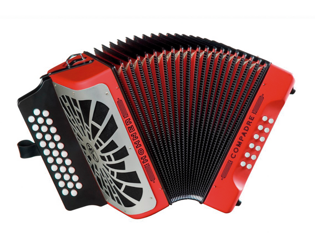 ACORDEON DIATONICO HOHNER''COMPADRE''SOL-DO-FA, 31 BOTONES Y 12 BAJOS, ROJO CON FUNDA A48241
