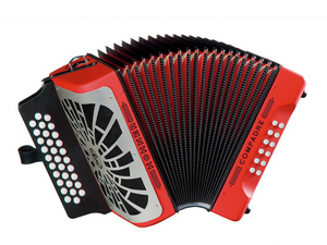 ACORDEON DIATONICO HOHNER''COMPADRE''SOL-DO-FA, 31 BOTONES Y 12 BAJOS, ROJO CON FUNDA A48241
