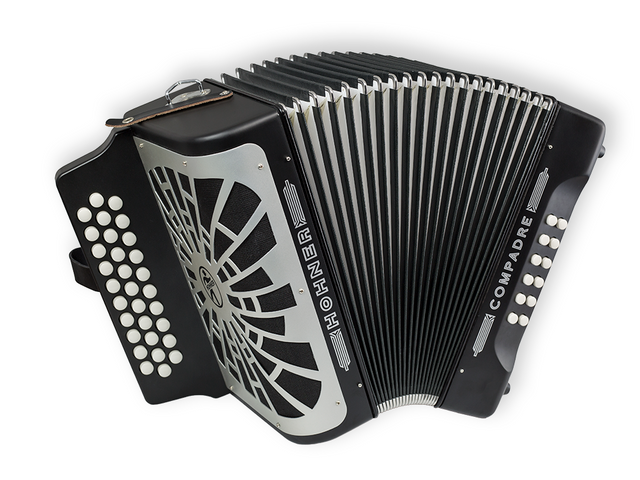 ACORDEON DIATONICO HOHNER''COMPADRE''FA-SIB-MIB, 31 BOTONES Y 12 BAJOS, NEGRO CON FUNDA A48421