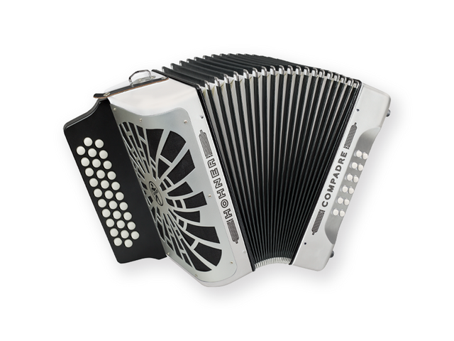 ACORDEON DIATONICO HOHNER''COMPADRE''FA-SIB-MIB, 31 BOTONES Y 12 BAJOS, BLANCO CON FUNDA A48431