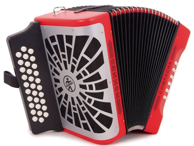 ACORDEON DIATONICO HOHNER''COMPADRE''FA-SIB-MIB, 31 BOTONES Y 12 BAJOS, ROJO CON FUNDA A48441