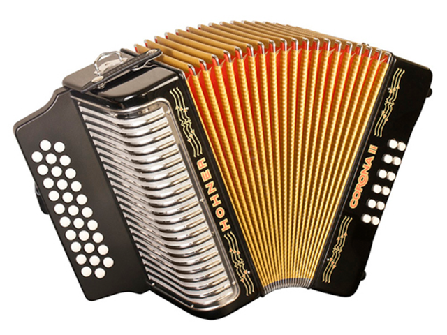 ACORDEON DIATONICO HOHNER ''CORONA II'' SOL-DO-FA, 31 BOTONES Y 12 BAJOS, NEGRO, CON FUNDA A56211
