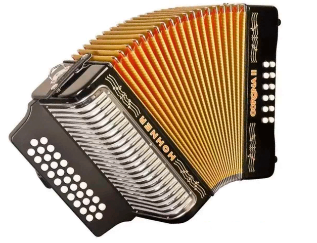 ACORDEON DIATONICO HOHNER ''CORONA II'' FA-SIB-MIB,31 BOTONES Y 12 BAJOS,NEGRO CON FUNDA A56411