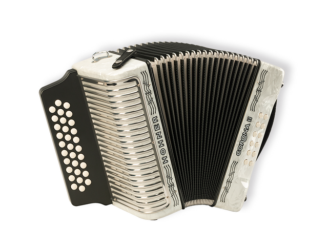ACORDEON DIATONICO HOHNER ''CORONA II'' FA-SIB-MIB,31 BOTONES Y 12 BAJOS,BLANCO CON FUNDA A5642