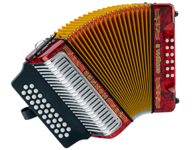 ACORDEON DIATONICO HOHNER ''CORONA II'' FA-SIB-MIB,31 BOTONES Y 12 BAJOS,ROJO CON FUNDA A5643