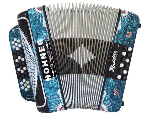 ACORDEON DIATONICO HOHNER ANACLETO, FA-SIB-MIB, TURQUESA CON ESTUCHE A9700-FBBEB-GR