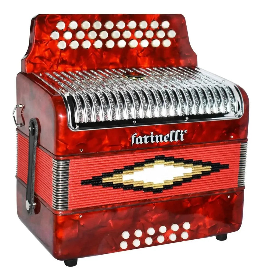 ACORDEON BOTONES SOL ROJO PARRILLA METAL 3112 FARINELLI 3012RP