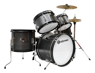BATERIA JUNIOR GRIS RAYADO 5 PZAS ARO NEGRO EXTREME EXBT047