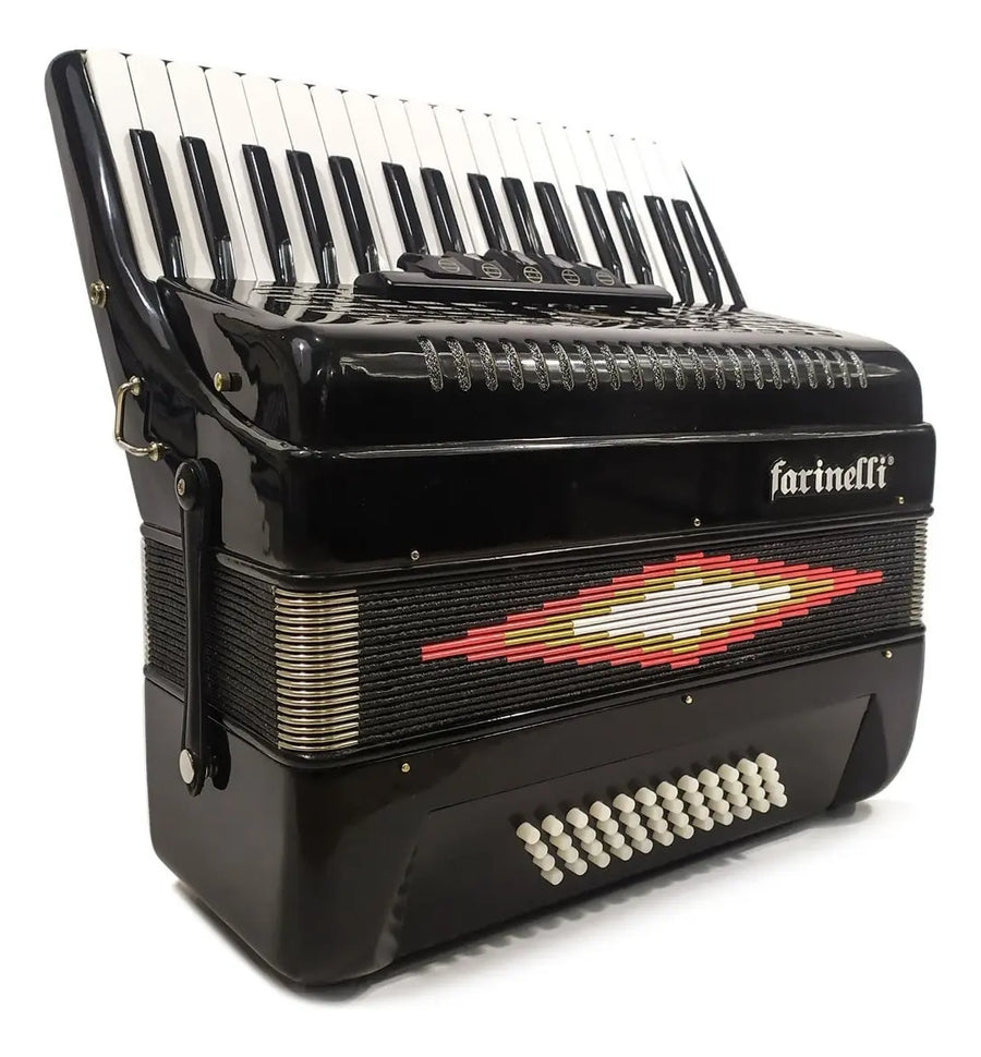 ACORDEON TECLAS NEGRO 34 TECLAS 48 BAJOS 5 REGS FARINELLI 1307N