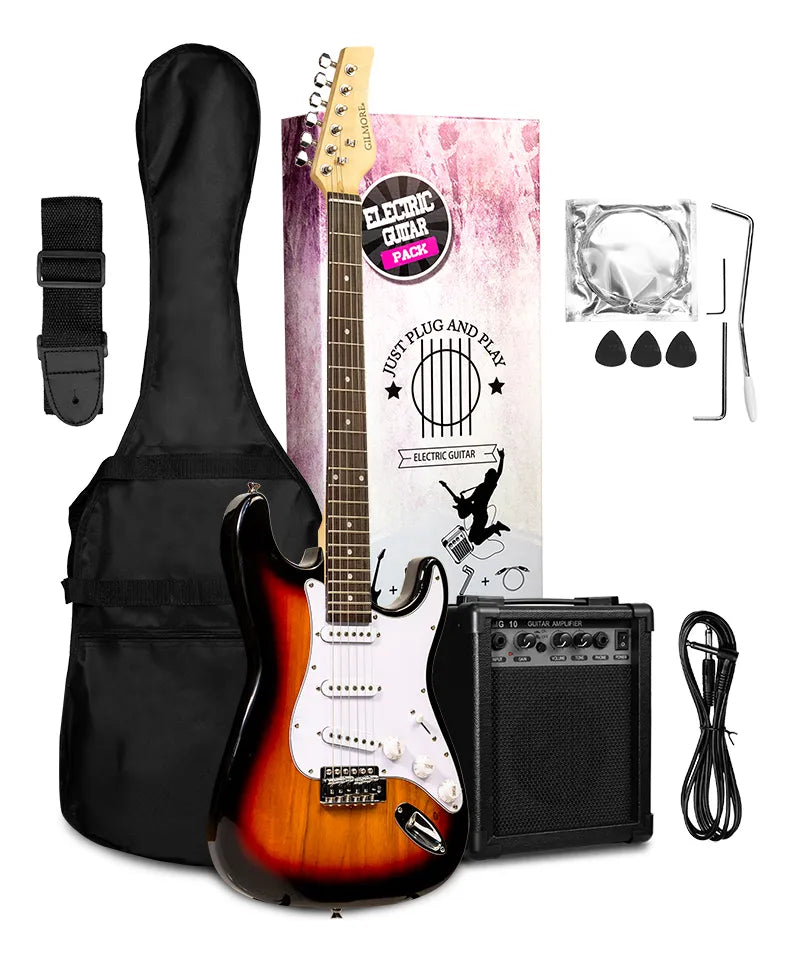 PAQUETE GUITARRA ELECTRICA STRATOCASTER SOMBREADA GILMORE GL111PAQBS