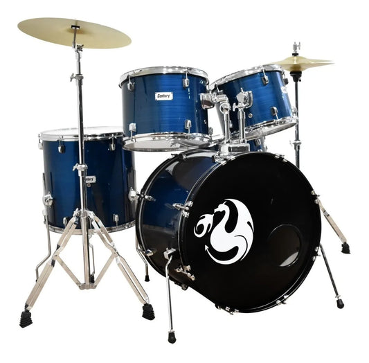 Century Cnbt057 Bateria Prof Azul Rayado Aros Cromado 5 Pzas