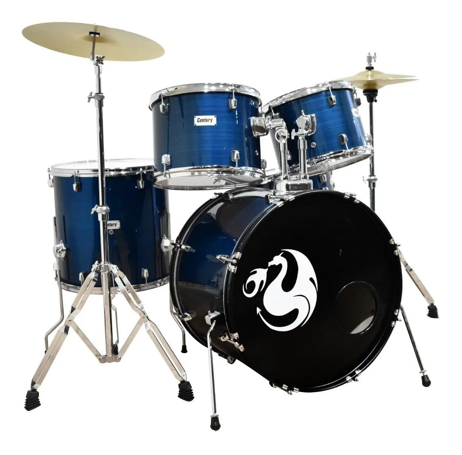 Century Cnbt057 Bateria Prof Azul Rayado Aros Cromado 5 Pzas