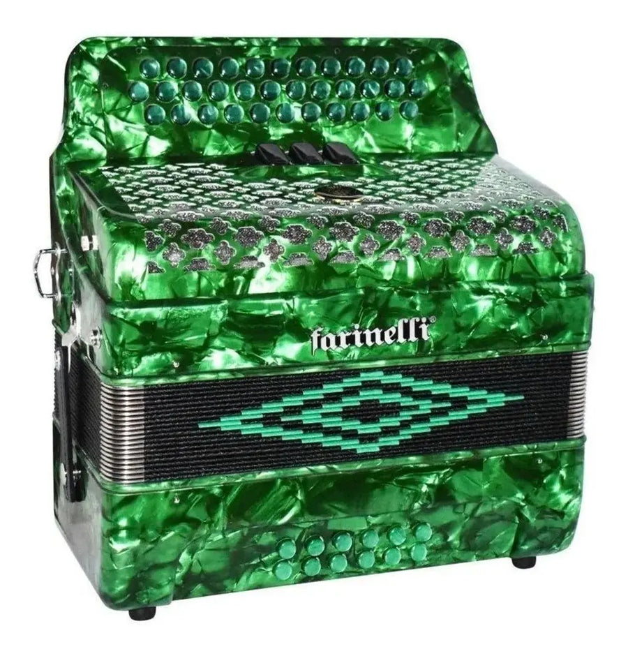 ACORDEON BOTONES FA VERDE 34 BOTONES 12BAJOS 3 REG FARINELLI 3412FAV