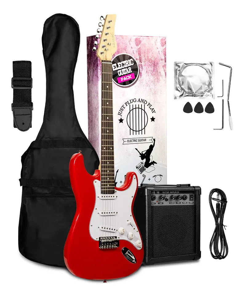 PAQUETE GUITARRA ELECTRICA STRATOCASTER ROJA GILMORE GL111PAQRD