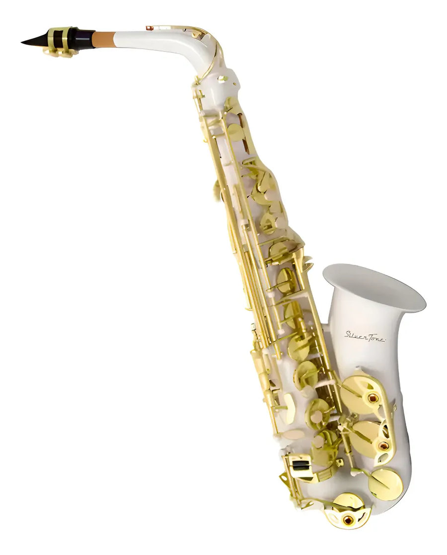 SAXOFON ALTO Eb BLANCO LLAVES DORADAS SILVERTONE SLSX022