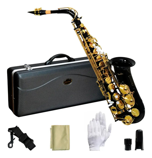 SAXOFON ALTO Eb NEGRO LLAVES DORADAS SILVERTONE SLSX019