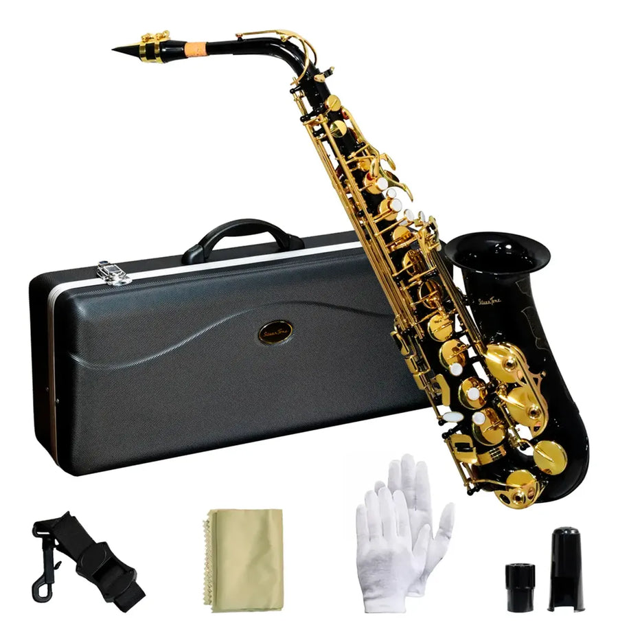 SAXOFON ALTO Eb NEGRO LLAVES DORADAS SILVERTONE SLSX019