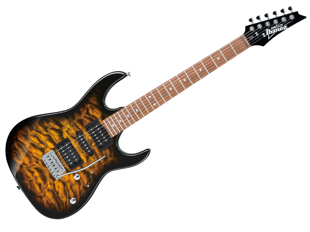 GUITARRA ELECTRICA IBANEZ ''GIO RG''AMBAR TRANSPARENTE SOMBREADO NEGRO GRX70QA-SB