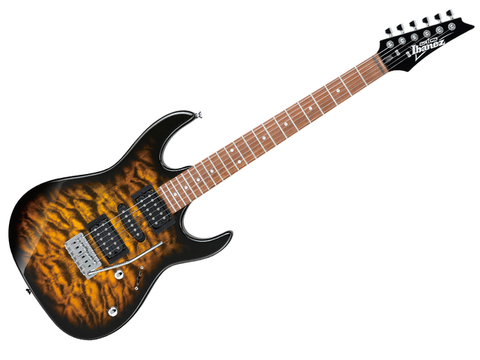 GUITARRA ELECTRICA IBANEZ ''GIO RG''AMBAR TRANSPARENTE SOMBREADO NEGRO GRX70QA-SB