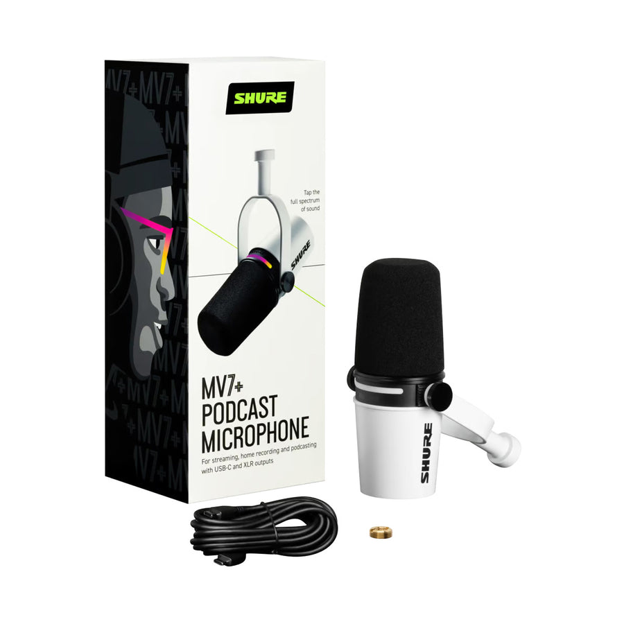 SHURE MV7+-W Micrófono para podcast y home office color blanco MV7+-W