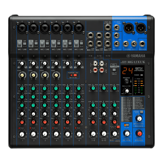 Mezcladora de Audio | 12 Canales | 6 Entradas de Micrófono/línea | 2 Entradas Estéreo | Efectos Integrados | Alimentación Phantom | USB | Con Perillas de Nivel ,G12XUK
