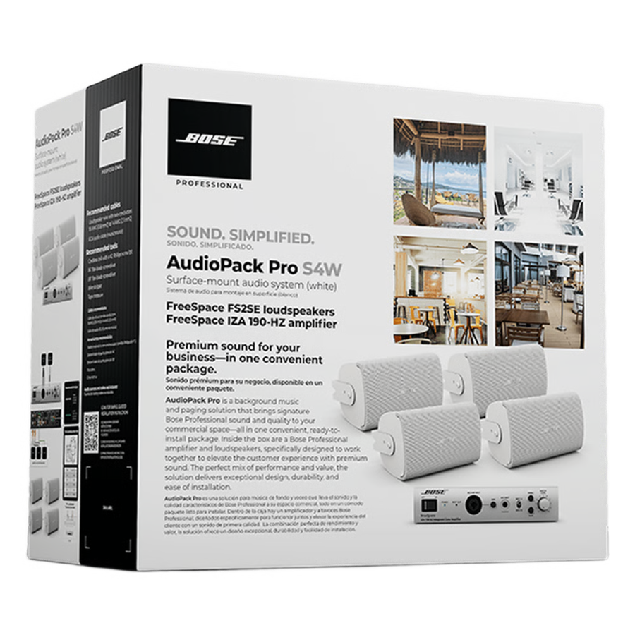 Kit All-in-One para audio Comercial | Incluye Amplificador y 4 Altavoces de Pared Freespace AUDIO-PACK-PRO-S4W