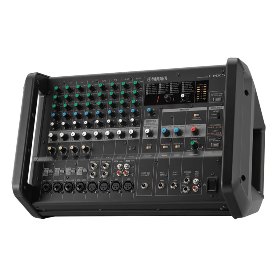 Mezcladora de Audio Amplificada | 12 Canales | Amplificador de Alta Eficiencia 2x630W | Efectos Integrados | 4/8 Ohms EMX5
