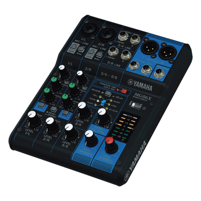 Mezcladora de Audio | 6 Canales | 2 entradas de micro/6 de línea (2 mono + 2 estéreo) | Efectos Integrados | Alimentación Phantom MG-06X