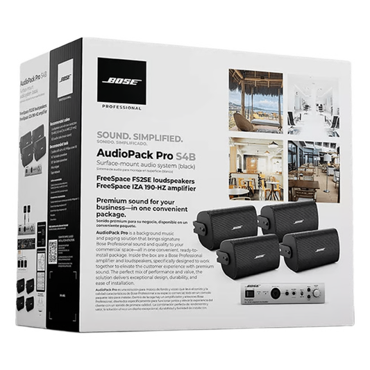 Kit de Audio Freespace | 4 Altavoces de Pared + Amplificador | Color Negro | Ideal para Audio Ambiental AUDIO-PACK-PRO-S4