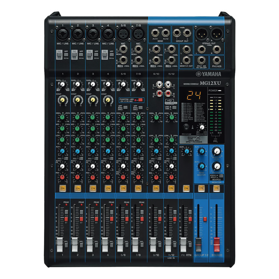 Mezcladora de Audio | 12 Canales | 6 Entradas de Micrófono/línea | 2 Entradas Estéreo | Efectos Integrados | Alimentación Phantom | USB MG12XU
