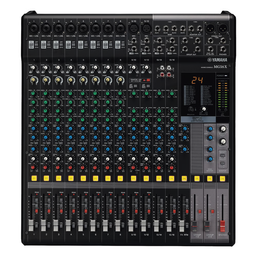Mezcladora de Audio | 16 Canales | 10 Entradas de Micrófono | Entradas de Línea | Efectos | (MG16X) MG16XCV
