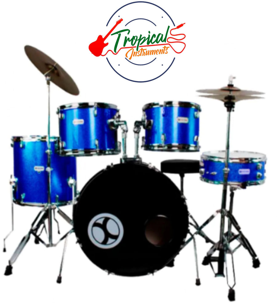 BATERIA PROFECIONAL AZUL METALICO 5PZAS ARO CROMO EXBT064